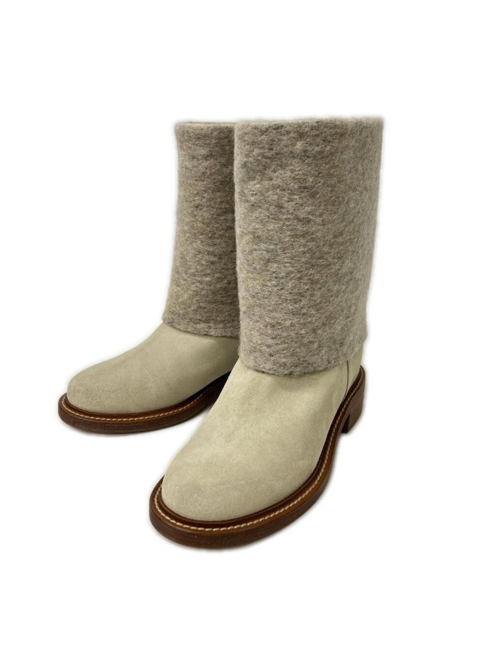 Chanel CC Logo Wool Suede Contrast Boots 39c